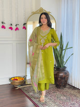 Printed Embroidery Cotton Blend Kurta With Pants & Dupatta